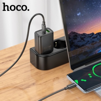 мережевий зарядний пристрій hoco n61 1usb/18w/qc3.0 + 1type-c/20w/pd (чорний) 