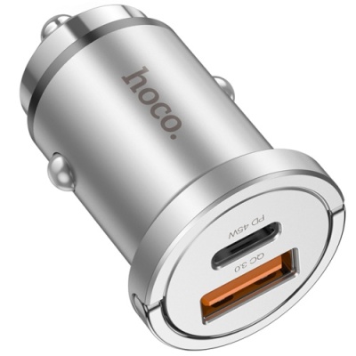 Автомобільний Зарядний Пристрій Hoco NZ10 PD45W+QC3.0 (1Type-C/1USB) (сталевий)