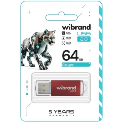 usb флеш-накопичувач wibrand 64gb cougar (червоний) 
