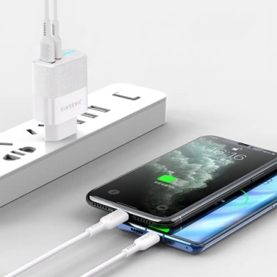 мережевий зарядний пристрій earldom es-eu32c-c 1usb/20w/qc3.0 + 1type-c/20w/pd + (type-c - type-c) (білий) 