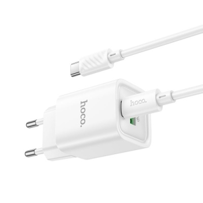 мережевий зарядний пристрій hoco c149a 1usb/18w/qc3.0 + 1type-c/30w/pd + (type-c - type-c) (бiлий) 