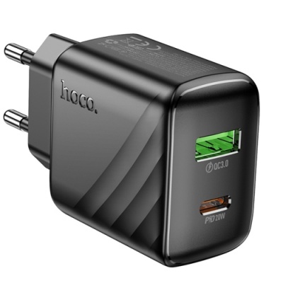 мережевий зарядний пристрій hoco cs25a 1usb/18w/qc3.0 + 1type-c/20w/pd (чорний) 