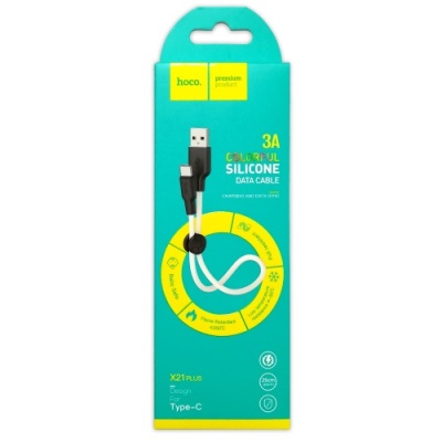 кабель hoco x21 plus silicone usb - type-c 3.0a/0.25m (чорно-білий) 