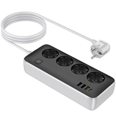 мережевий подовжувач hoco ac22 pd20w (3usb/1type-c/4xsocket) 1,5м (чорний) 