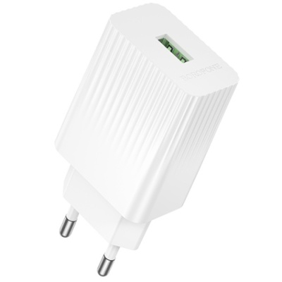 мережевий зарядний пристрій borofone bas72a 1usb/18w/qc3.0 (білий) 