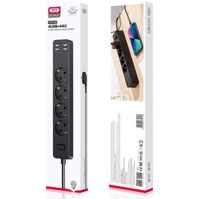 мережевий подовжувач xo wl-10 eu 4ac+4usb (чорний) 