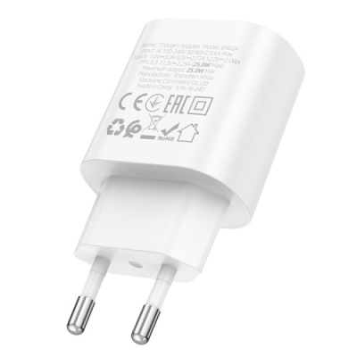 мережевий зарядний пристрій borofone ba82a power 1type-c/25w/pd (білий) 
