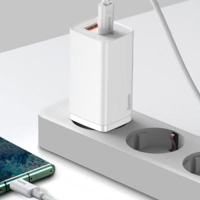 мережевий зарядний пристрій baseus gan2 lite (ccgan2l-b02) 1usb/45w/qc4.0 + 1type-c/65w/pd (white) 