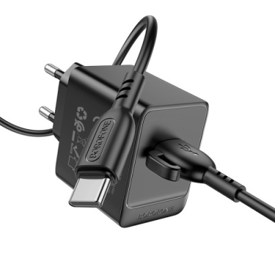 мережевий зарядний пристрій borofone bas12a 1usb/18w/qc3.0 + (usb - type-c) (чорний) 
