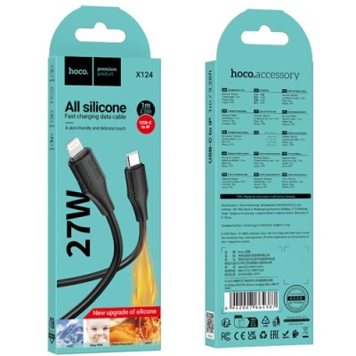 кабель hoco x124 silicone type-c - lightning 27w/1m (чорний) 