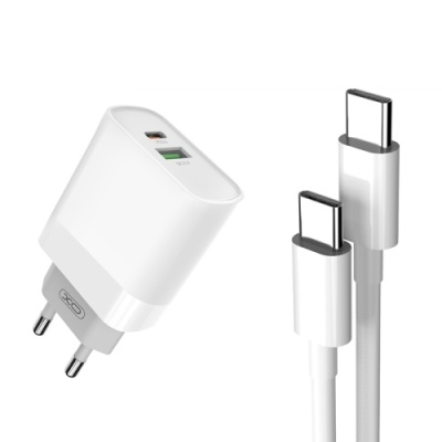 мережевий зарядний пристрій xo l64 1usb/18w/qc3.0 + 1type-c/20w/pd + (type-c - type-c) (бiлий) 