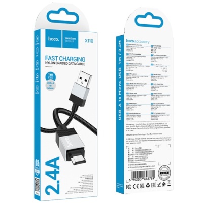 кабель hoco x110 usb - microusb 2.4a/1m (чорний) 