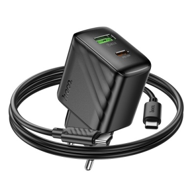 мережевий зарядний пристрій hoco cs25a 1usb/18w/qc3.0 + 1type-c/20w/pd + (type-c - type-c) (чорний) 