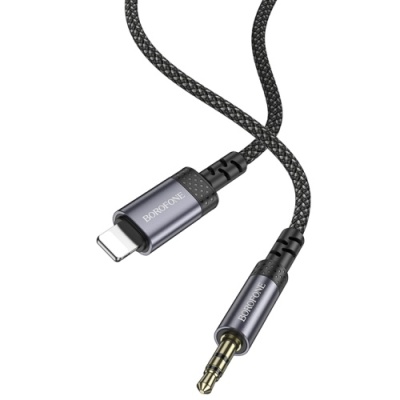 кабель aux borofone bl24 3.5mm(male) - lightning(male) 1m (сірий) 