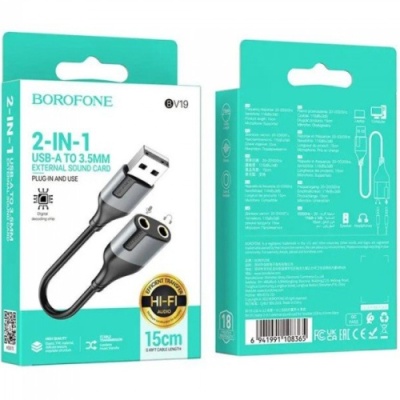 перехідник borofone bv19 creator 2-in-1 usb - 3.5mm (чорний) 