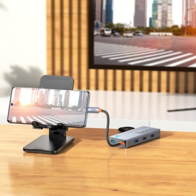 usb hub hoco hb50 type-c 5-in-1 (hdtv+pd+usb3.0*3) (сірий) 