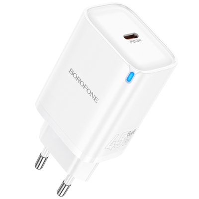 мережевий зарядний пристрій borofone ba86a 1usb-c pd/qc 45w (бiлий) 