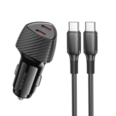 Автомобільний Зарядний Пристрій Borofone BZ31D 2Type-C/60W/PD + (Type-C - Type-C) (Чорний)