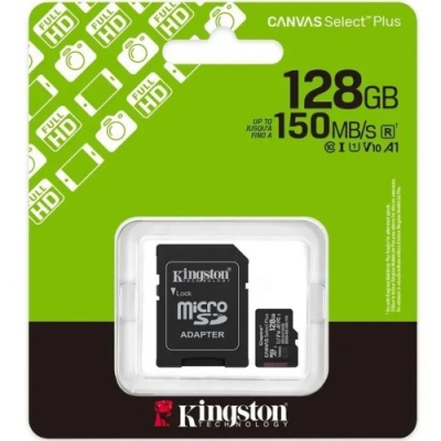 карта пам'яті microsdxc (uhs-1) kingston canvas select plus gen3 128gb class 10 а1 (r-150mb/s) (adapter sd) 