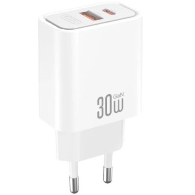 мережевий зарядний пристрій xo ce42 1usb/18w/qc3.0 + 1type-c/30w/pd (бiлий) 