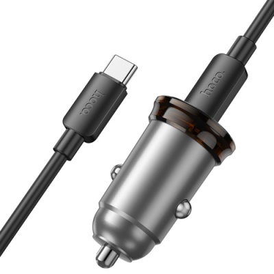 Автомобільний Зарядний Пристрій Hoco NZ16B PD45W (2Type-C) + (Type-C - Type-C) (сірий)