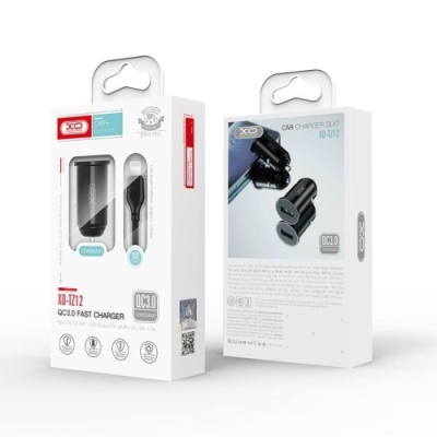 Автомобільний Зарядний Пристрій XO TZ12/CC35 1USB/18W/QC3.0 + (USB - Lightning) (Чорний)