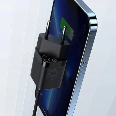 мережевий зарядний пристрій baseus gan3 fast charger eu (ccgn010101) 1type-c/30w/pd (чорний) 