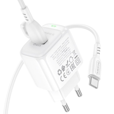 мережевий зарядний пристрій borofone bas42a 1usb/18w/qc3.0 + (usb - type-c) (білий) 