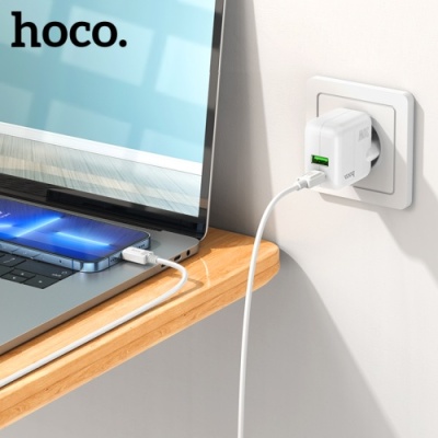 мережевий зарядний пристрій hoco c111a pd30w+ qc3.0 (1usb/1type-c) (білий) 