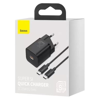 мережевий зарядний пристрій baseus super si (tzccsup-l01) 1type-c/25w/pd + (type-c - type-c) 1m (чорний) 