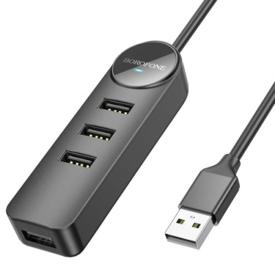 usb hub borofone dh5 erudite 4-in-1 (usb to usb3.0+usb2.0*3) 0.2m (чорний) 