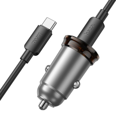 Автомобільний Зарядний Пристрій Hoco NZ16 PD30W (1Type-C) + (Type-C - Type-C) (сірий)