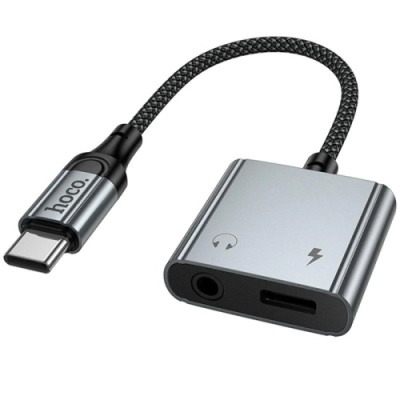 перехідник hoco upa34 type-c - type-c power + jack 3.5 (сірий) 