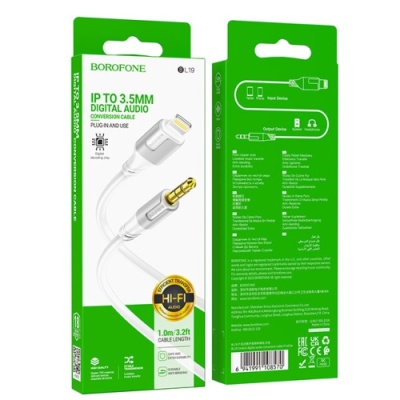 кабель aux borofone bl19 3.5mm(male) - lightning(male) 1m (білий) 