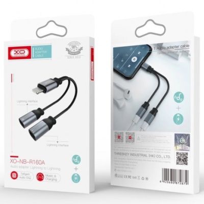 перехідник xo nbr160a audio adaptor lightning to double lightning (чорний) 