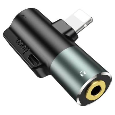 перехідник hoco ls32 lightning charge - lightning  audio + jack 3.5 (чорний) 