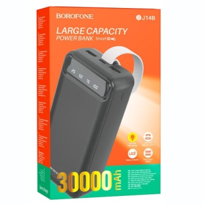 додаткова батарея power bank borofone bj14b 30000 mah + led lamp (чорний) 