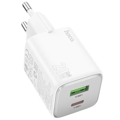 мережевий зарядний пристрій hoco n41 1usb/18w/qc3.0 + 1type-c/20w/pd (білий) 