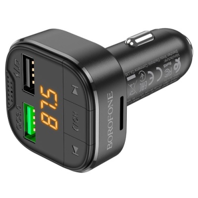 FM Модулятор Borofone BC43 QC 3.0+ 18W (Чорний)