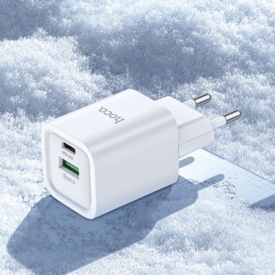 мережевий зарядний пристрій hoco c149a 1usb/18w/qc3.0 + 1type-c/30w/pd (бiлий) 