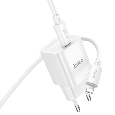 мережевий зарядний пристрій hoco c146a 1type-c/20w/pd + (type-c - lightning) (білий) 