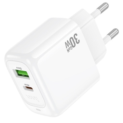 мережевий зарядний пристрій hoco cs55a 1usb/18w/qc3.0 + 1type-c/30w/pd (білий) 