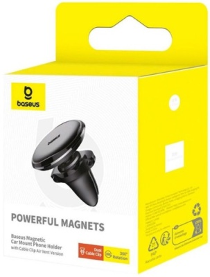 Автотримач Baseus Magnetic Car Mount with Cable Clip Air Vent Version (C40141201113-00) (black)