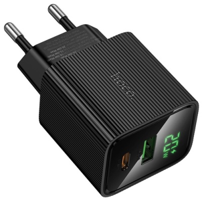 мережевий зарядний пристрій hoco cs83a 1usb/18w/qc3.0 + 1type-c/20w/pd (чорний) 