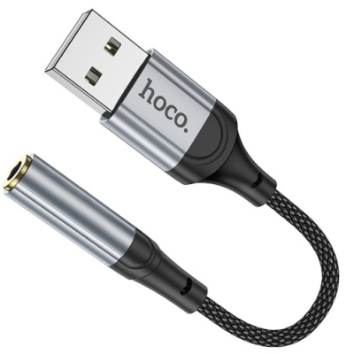 перехідник hoco ls36 usb - aux (3.5mm)(female) 0.12m(чорний) 