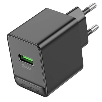мережевий зарядний пристрій borofone bas12a 1usb/18w/qc3.0 (чорний) 