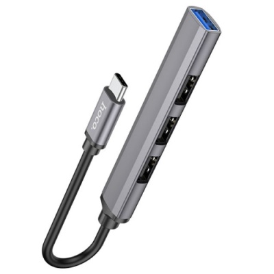 usb hub hoco hb26 4-in-1 adapter (type-c to usb3.0+usb2.0*3) (сiрий) 