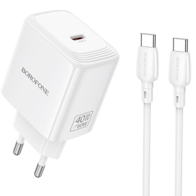 мережевий зарядний пристрій borofone bn33 pd40w (1type-c) + type-c - type-c (білий) 