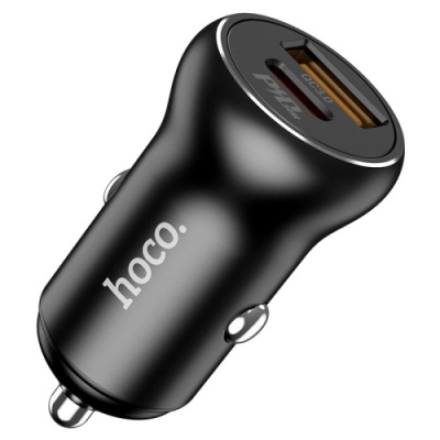 Автомобільний Зарядний Пристрій Hoco NZ5 Smooth road 1USB/30W/QC3.0 + 1Type-C/30W/PD (Чорний)