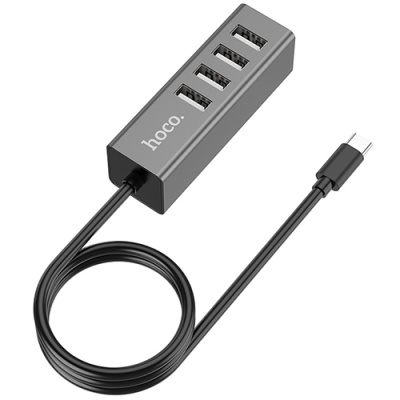 usb hub type-c hoco hb1 4usb (сірий) 